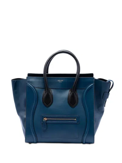 Pre-owned Celine 2013 Mini Bicolor Leather Luggage Tote Bag In Black