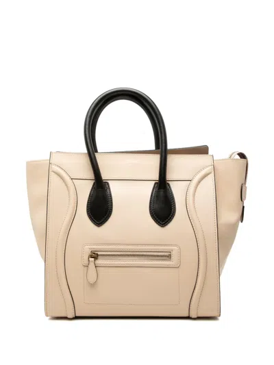 Pre-owned Celine 2013 Mini Bicolor Leather Luggage Tote Bag In Brown