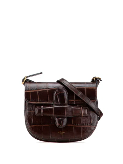 Pre-owned Celine 2013 Mini Embossed Calfskin Symmetrical Crossbody Bag In Brown