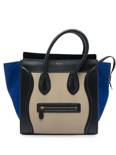 Pre-owned Celine 2013 Mini Tricolor Calfskin And Suede Luggage Tote Bag In Multicolour
