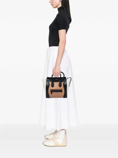 Pre-owned Celine 2013 Mini Tricolor Leather Luggage Tote Bag In Brown