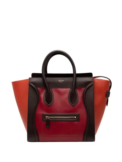 Pre-owned Celine 2013 Mini Tricolor Leather Luggage Tote Handbag In Red