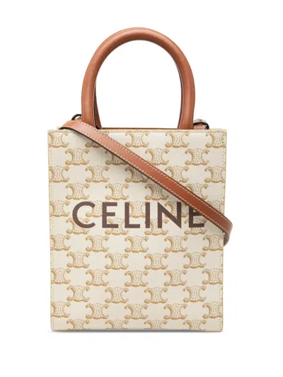 Pre-owned Celine 2013 Mini Triomphe Coated Canvas Vertical Cabas Satchel In White