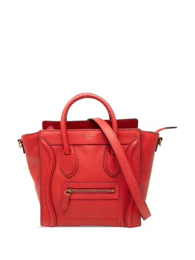 Pre-owned Celine 2013 Nano Leather Luggage Tote Satchel In Red