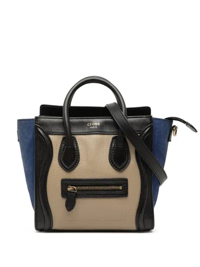 Pre-owned Celine 2013 Nano Tricolor Calfskin And Suede Luggage Tote Satchel In Neutral
