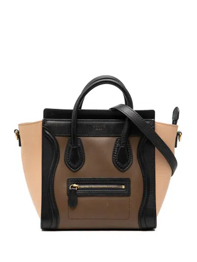 Pre-owned Celine 2013 Nano Tricolor Leather Luggage Tote Satchel In Black