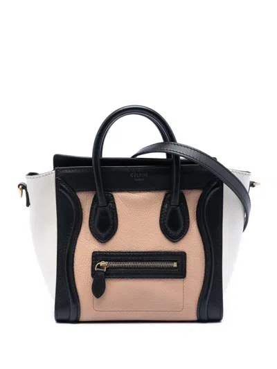 Pre-owned Celine 2013 Nano Tricolor Leather Luggage Tote Satchel In Brown