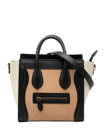 Pre-owned Celine 2013 Nano Tricolor Leather Luggage Tote Satchel In Brown