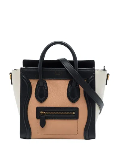 Pre-owned Celine 2013 Nano Tricolor Leather Luggage Tote Satchel In Brown