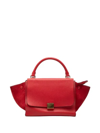 Pre-owned Celine 2013 Small Drummed Calfskin And Suede Trapeze Satchel In Red