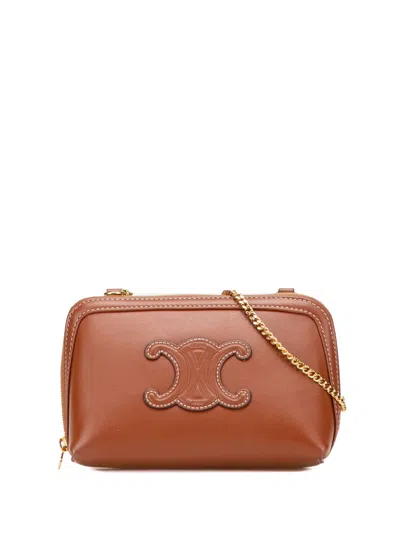 Pre-owned Celine 2013 Smooth Calfskin Cuir Triomphe Clutch On Chain Crossbody Bag In Brown
