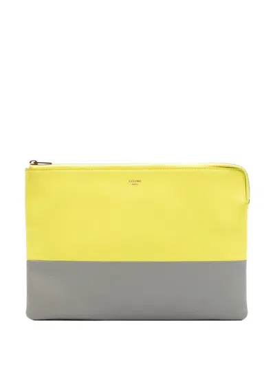 Pre-owned Celine 2014 Bicolor Leather Solo Clutch Bag In Gray
