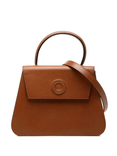 Pre-owned Celine 2014 Embossed Leather Top Handle Bag Satchel In Brown
