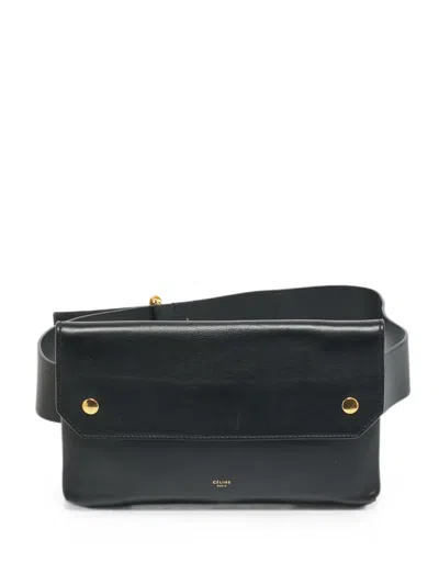 Pre-owned Celine 2014 Flap-top Studded Belt Bag In Black