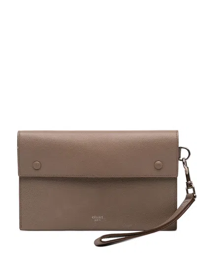Pre-owned Celine 2014 Grained Calfskin Multifunction Clutch Bag In Brown