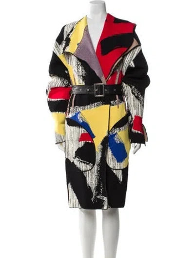 Pre-owned Celine 2014 Knit Jacquard Brushstroke Coat In Black