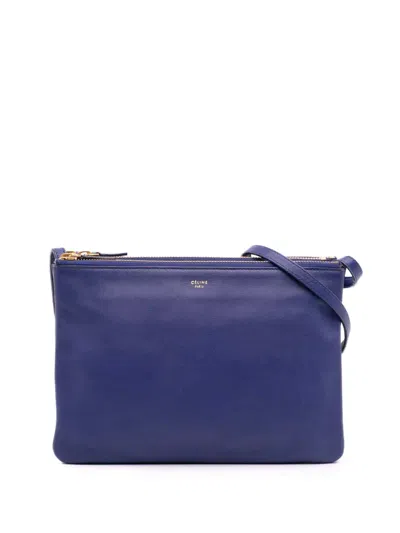 Pre-owned Celine 2014 Large Lambskin Trio Crossbody Bag In Blue