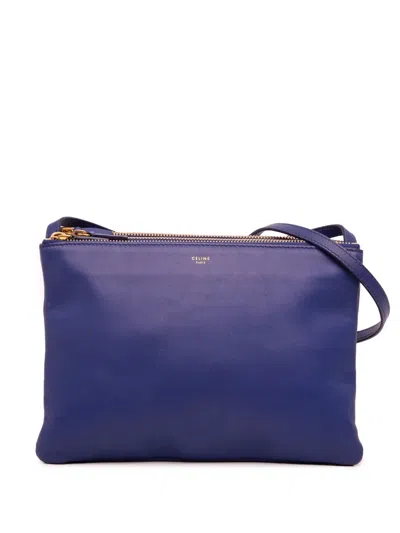 Pre-owned Celine 2014 Large Lambskin Trio Crossbody Bag In Blue
