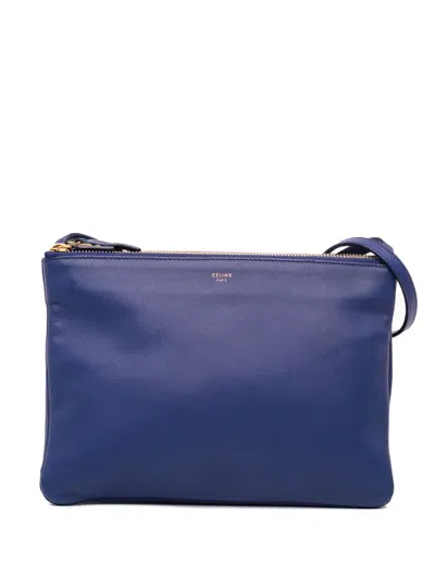 Pre-owned Celine 2014 Large Lambskin Trio Crossbody Bag In Blue