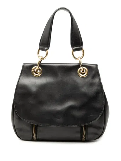 Pre-owned Celine 2014 Leather Eyelet Flap Handbag In Black