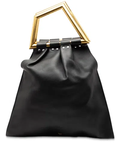 Pre-owned Celine 2014 Leather Open Triangle Sac Handbag In Black