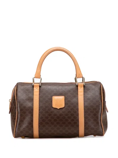 Pre-owned Celine 2014 Macadam Coated Canvas Boston Bag In Brown
