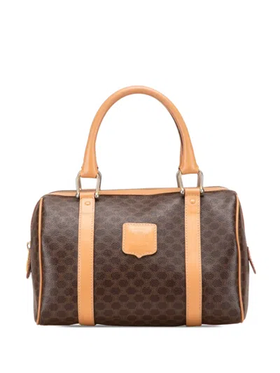 Pre-owned Celine 2014 Macadam Coated Canvas Boston Bag In Brown