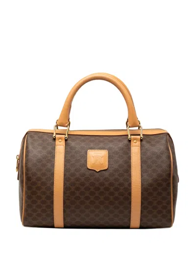 Pre-owned Celine 2014 Macadam Coated Canvas Boston Bag In Brown