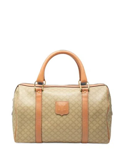 Pre-owned Celine 2014 Macadam Coated Canvas Boston Bag In Neutrals