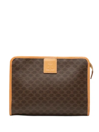 Pre-owned Celine 2014 Macadam Coated Canvas Clutch Bag In Brown