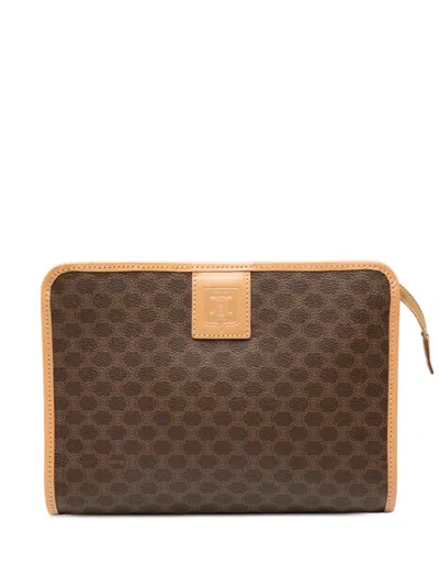 Pre-owned Celine 2014 Macadam Coated Canvas Clutch Bag In Brown