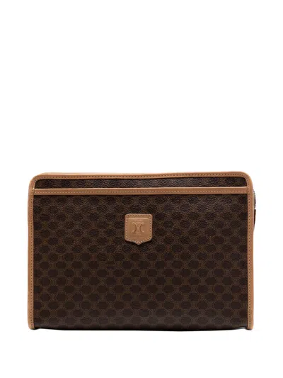 Pre-owned Celine 2014 Macadam Coated Canvas Clutch Bag In Brown