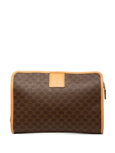 Pre-owned Celine 2014 Macadam Coated Canvas Clutch Bag In Brown