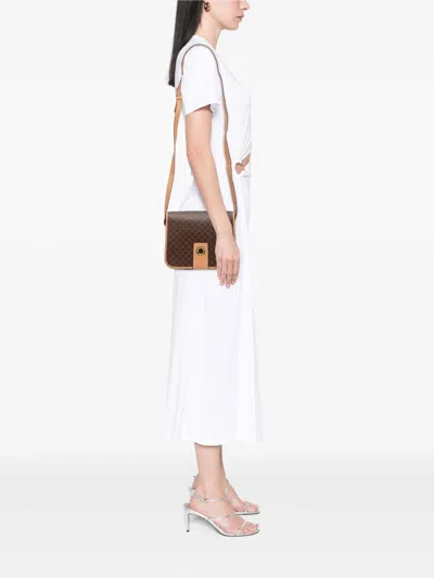 Pre-owned Celine 2014 Macadam Coated Canvas Crossbody Bag In Brown