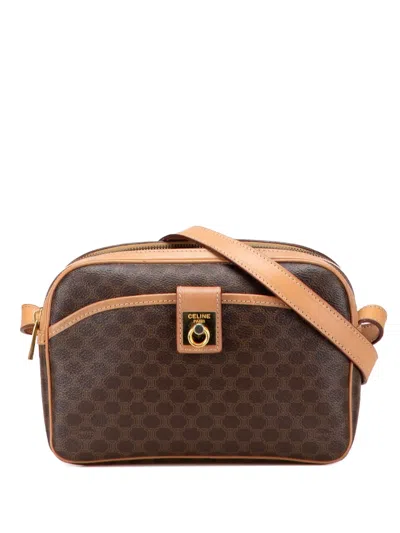 Pre-owned Celine 2014 Macadam Coated Canvas Crossbody Bag In Brown