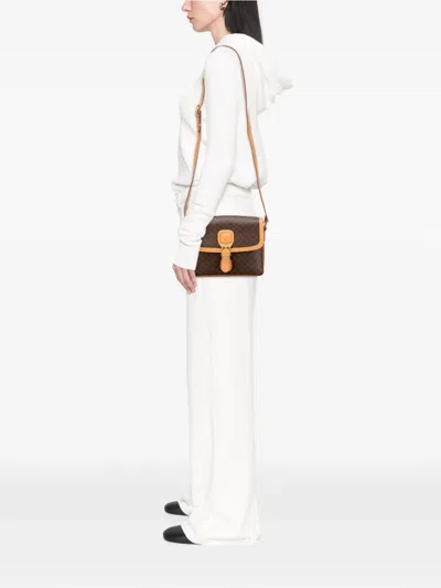 Pre-owned Celine 2014 Macadam Coated Canvas Crossbody Bag In Brown