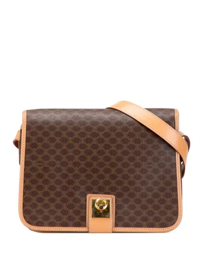 Pre-owned Celine 2014 Macadam Coated Canvas Crossbody Bag In Brown