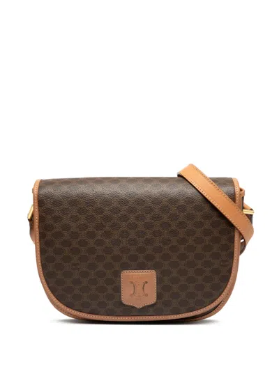 Pre-owned Celine 2014 Macadam Coated Canvas Crossbody Bag In Brown
