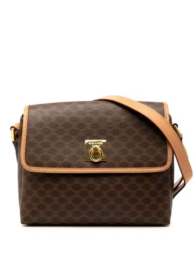 Pre-owned Celine 2014 Macadam Coated Canvas Crossbody Bag In Brown