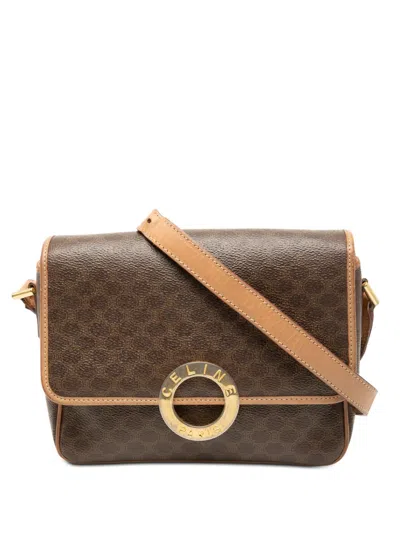 Pre-owned Celine 2014 Macadam Coated Canvas Crossbody Bag In Brown