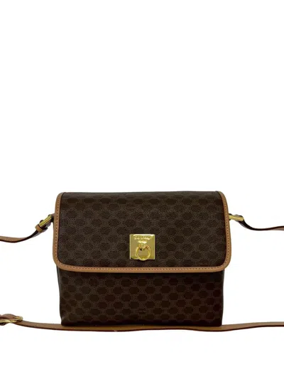 Pre-owned Celine 2014 Macadam Coated Canvas Crossbody Bag In Brown