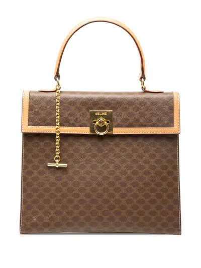 Pre-owned Celine 2014 Macadam Coated Canvas Top Handle Bag Satchel In Brown