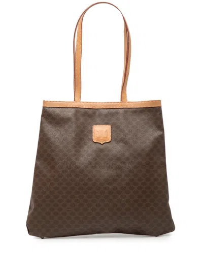 Pre-owned Celine 2014 Macadam Coated Canvas Tote Bag In Brown