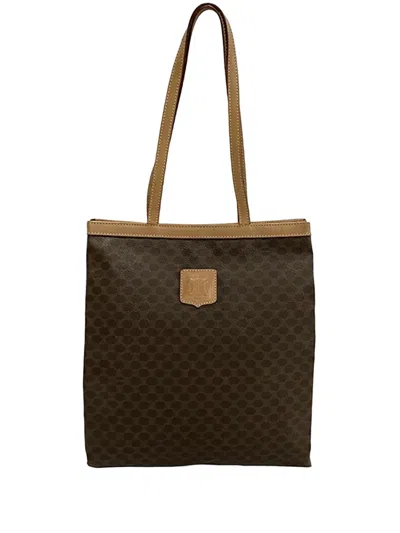 Pre-owned Celine 2014 Macadam Coated Canvas Tote Bag In Brown