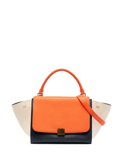 Pre-owned Celine 2014 Medium Bicolor Leather Trapeze Satchel In Blue