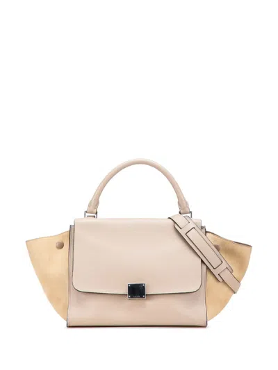 Pre-owned Celine 2014 Medium Drummed Calfskin And Suede Trapeze Satchel In Brown