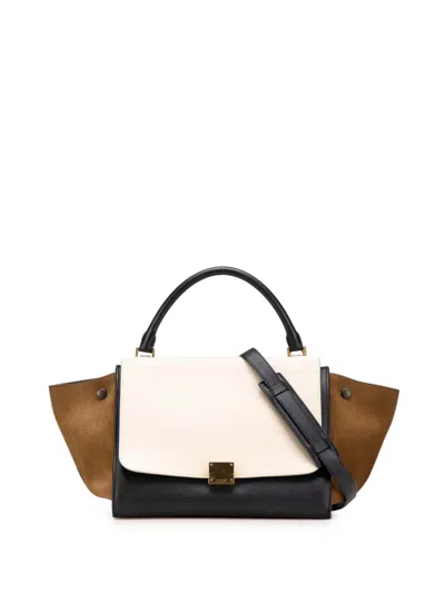 Pre-owned Celine 2014 Medium Tricolor Calfskin And Suede Trapeze Satchel