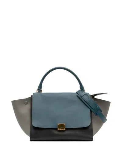 Pre-owned Celine 2014 Medium Tricolor Leather Trapeze Satchel In Black