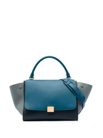 Pre-owned Celine 2014 Medium Tricolor Leather Trapeze Satchel In Black