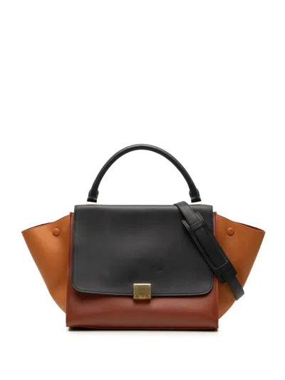 Pre-owned Celine 2014 Medium Tricolor Leather Trapeze Satchel In Brown